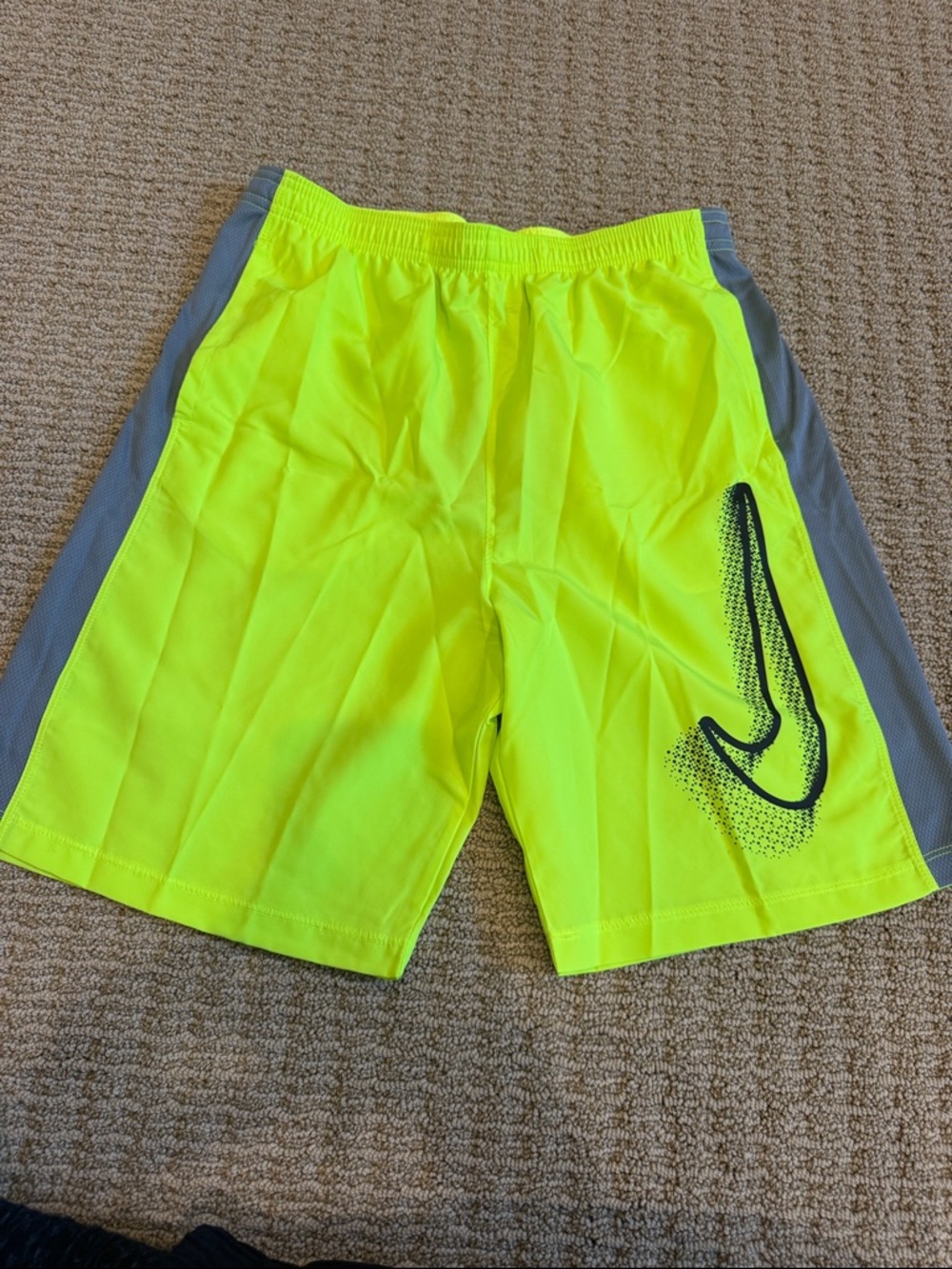 Nike Neon Yellow Athletic Shorts with Gray Side Panels